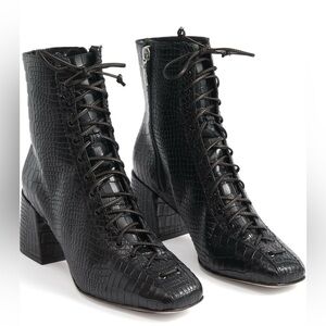Schutz Kika Croc Lace Up Booties